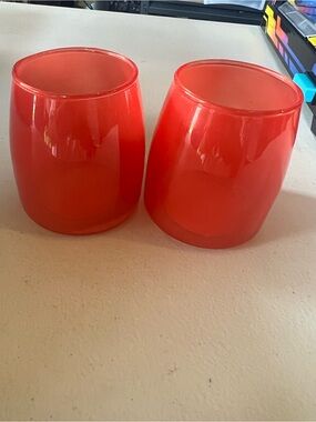 Pair of Red Glass Votives - Bold Red Decorative Holders